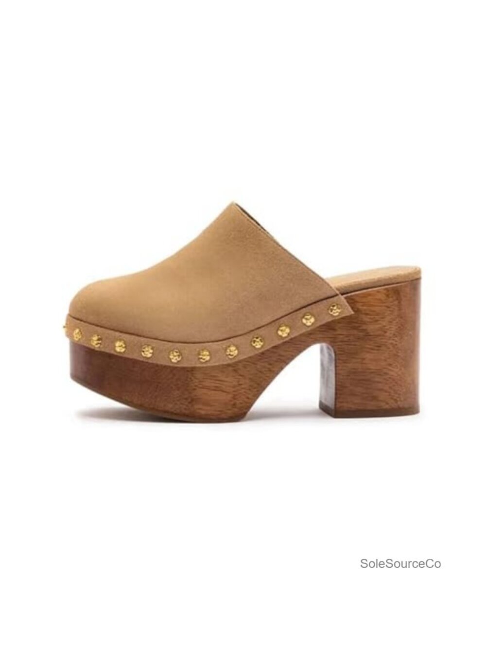 Studded Platform Clogs Mules, Lightweight Chunky Heel Slip-On Round Toe Heeled